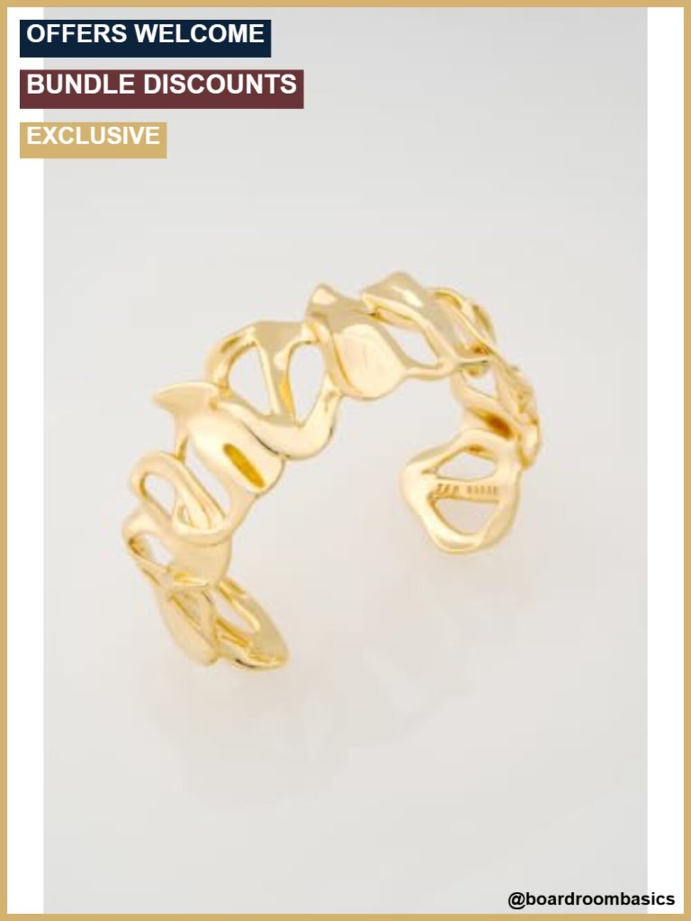 Gold Plated Brass Abstract Leaf Cuff Bracelet - Picture 3 of 5